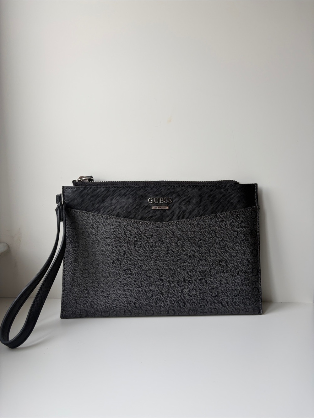 Guess Black Monogram Wristlet Clutch